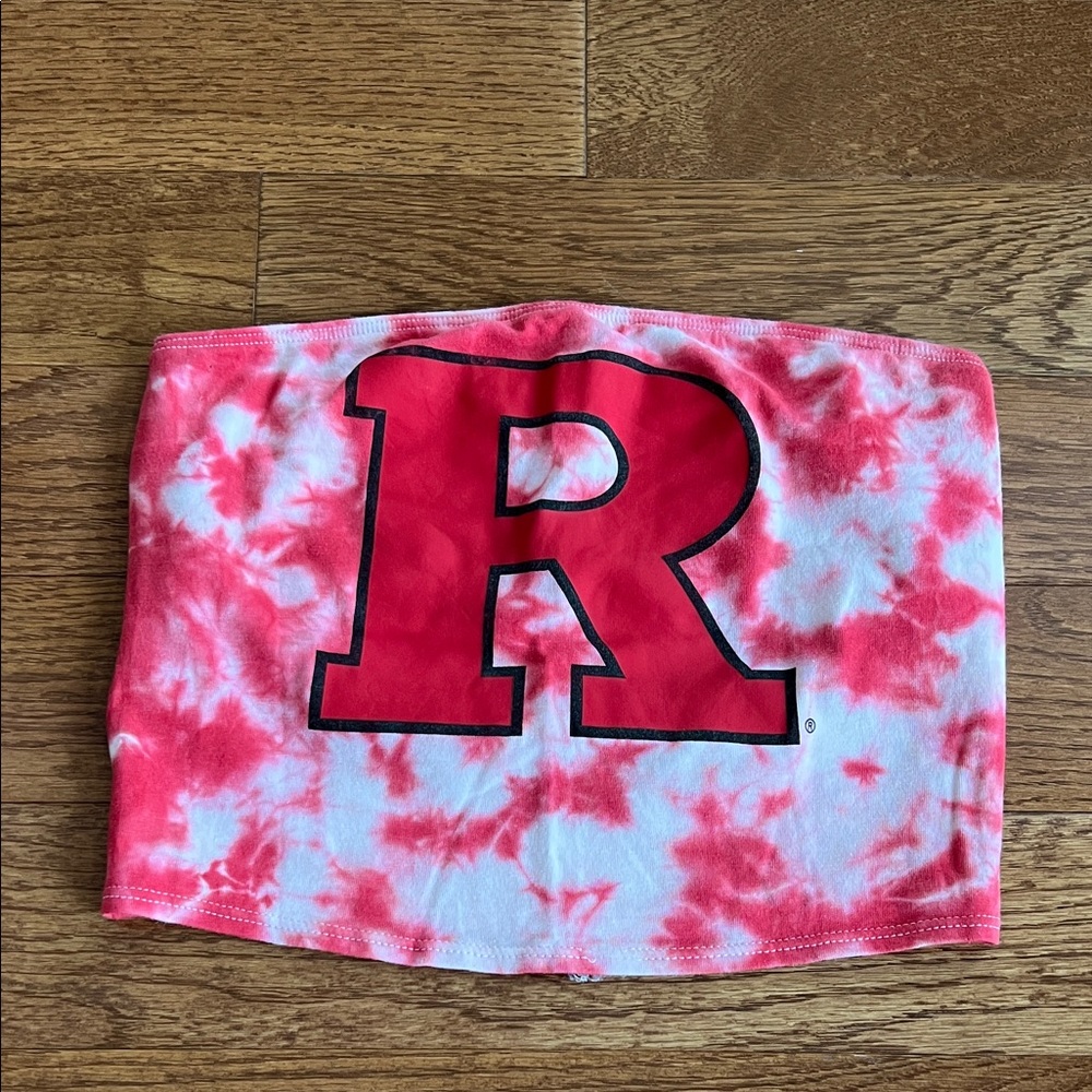 Pink by VS with 5th & ocean red white tie dye tube top XS with Rutgers logo